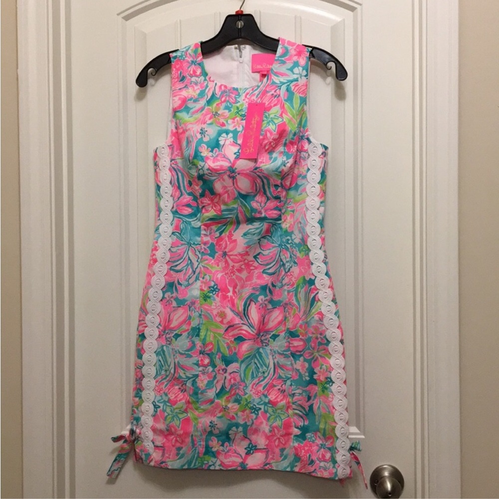 Lilly Pulitzer Mila Hot On The Scene Lilly Lace Detail Stretch Shift Dress 00